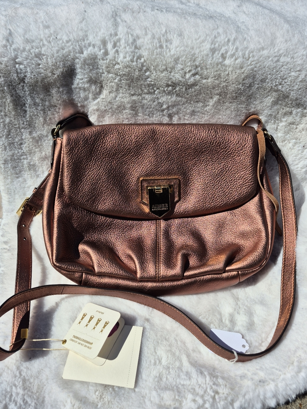 Aimee Kestenberg Bronze Metallaic Leather Crossbody Purse New...in great conditi